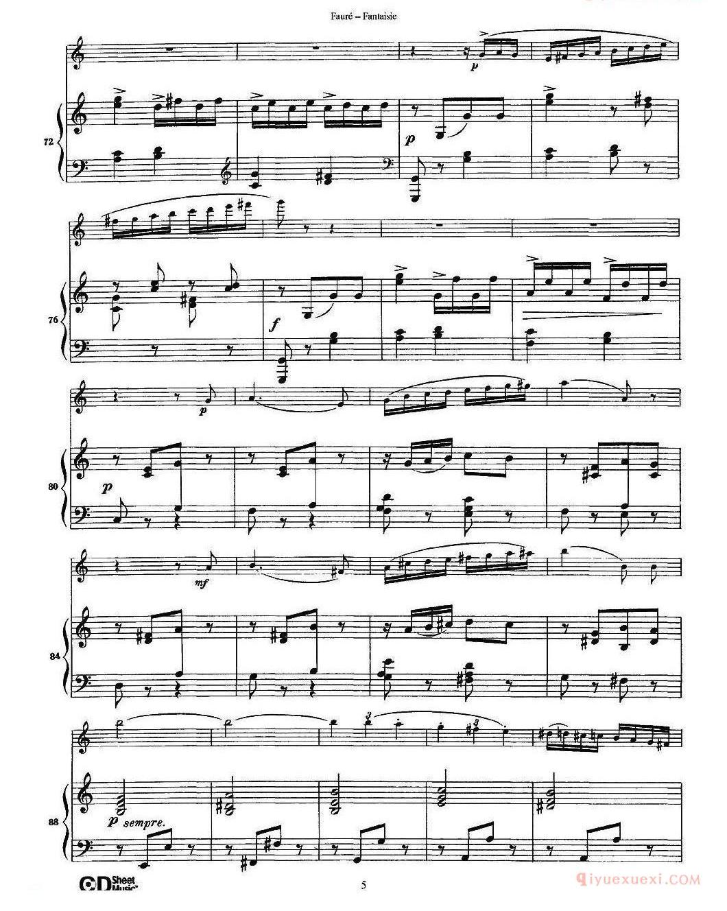 长笛谱网[Fantaisie Op.79/幻想曲 作品79号/长笛+钢琴伴奏]五线谱