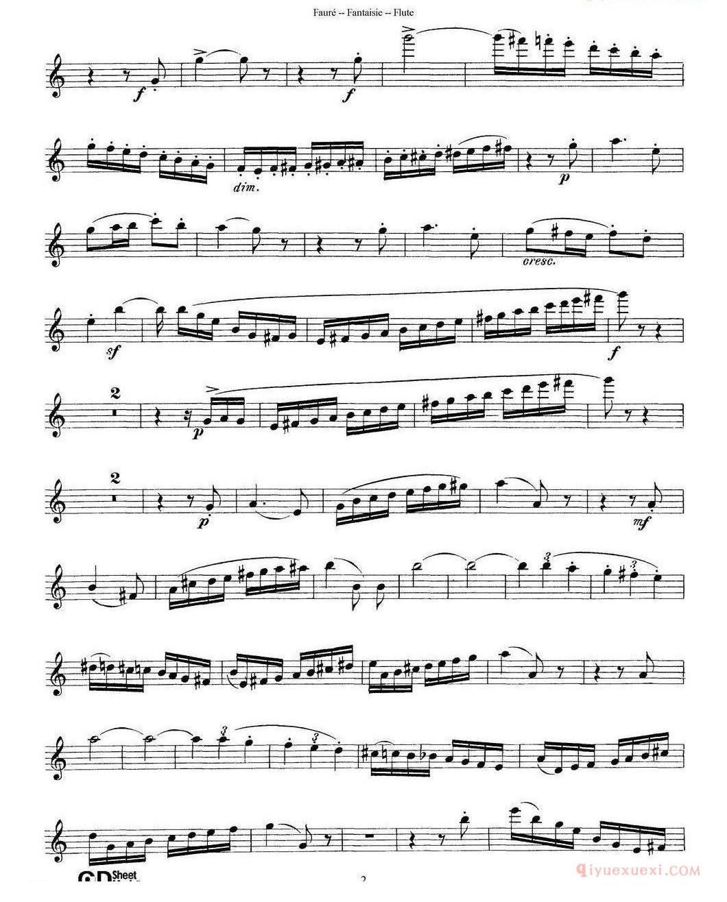 长笛谱网[Fantaisie Op.79/幻想曲 作品79号]五线谱
