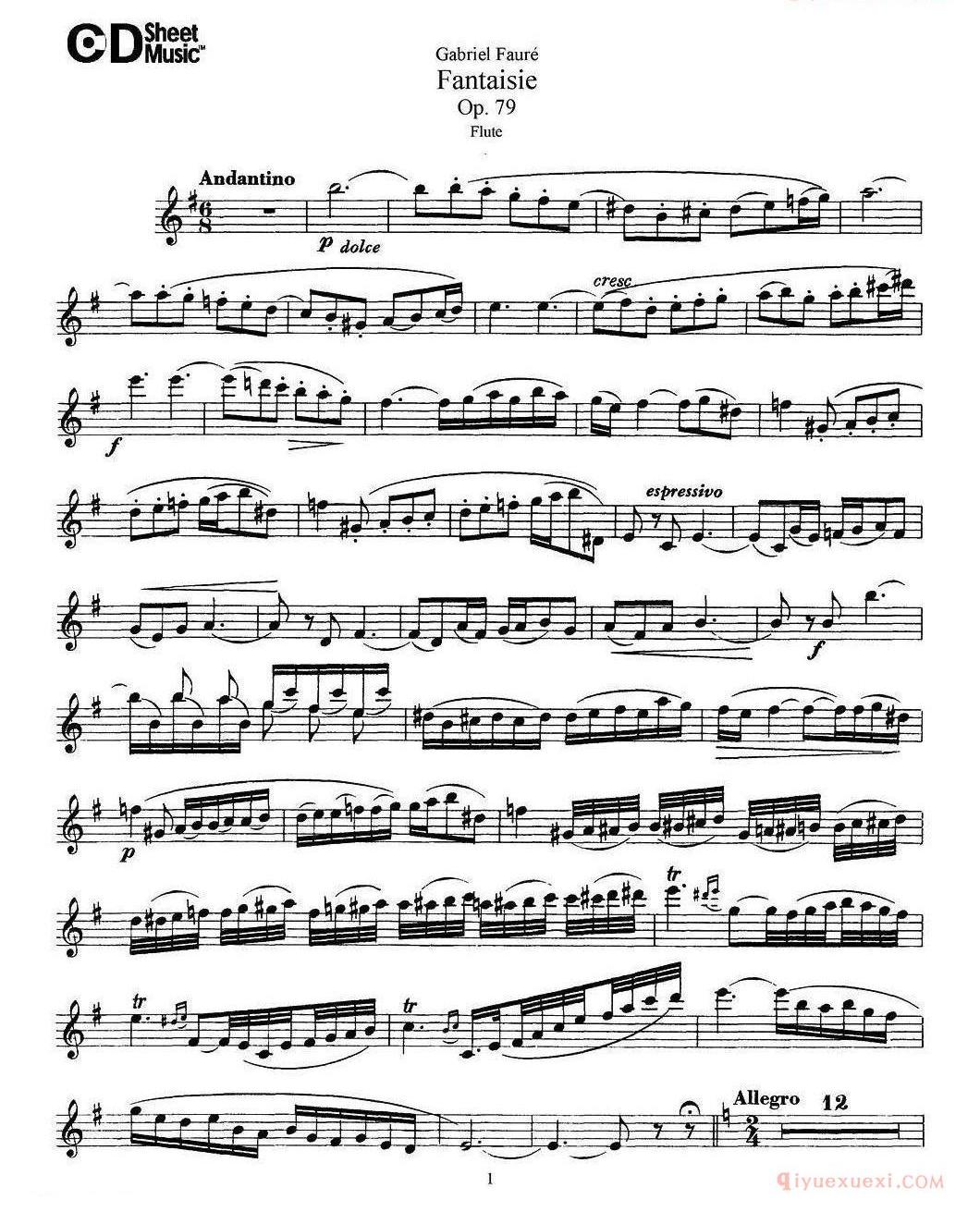 长笛谱网[Fantaisie Op.79/幻想曲 作品79号]五线谱