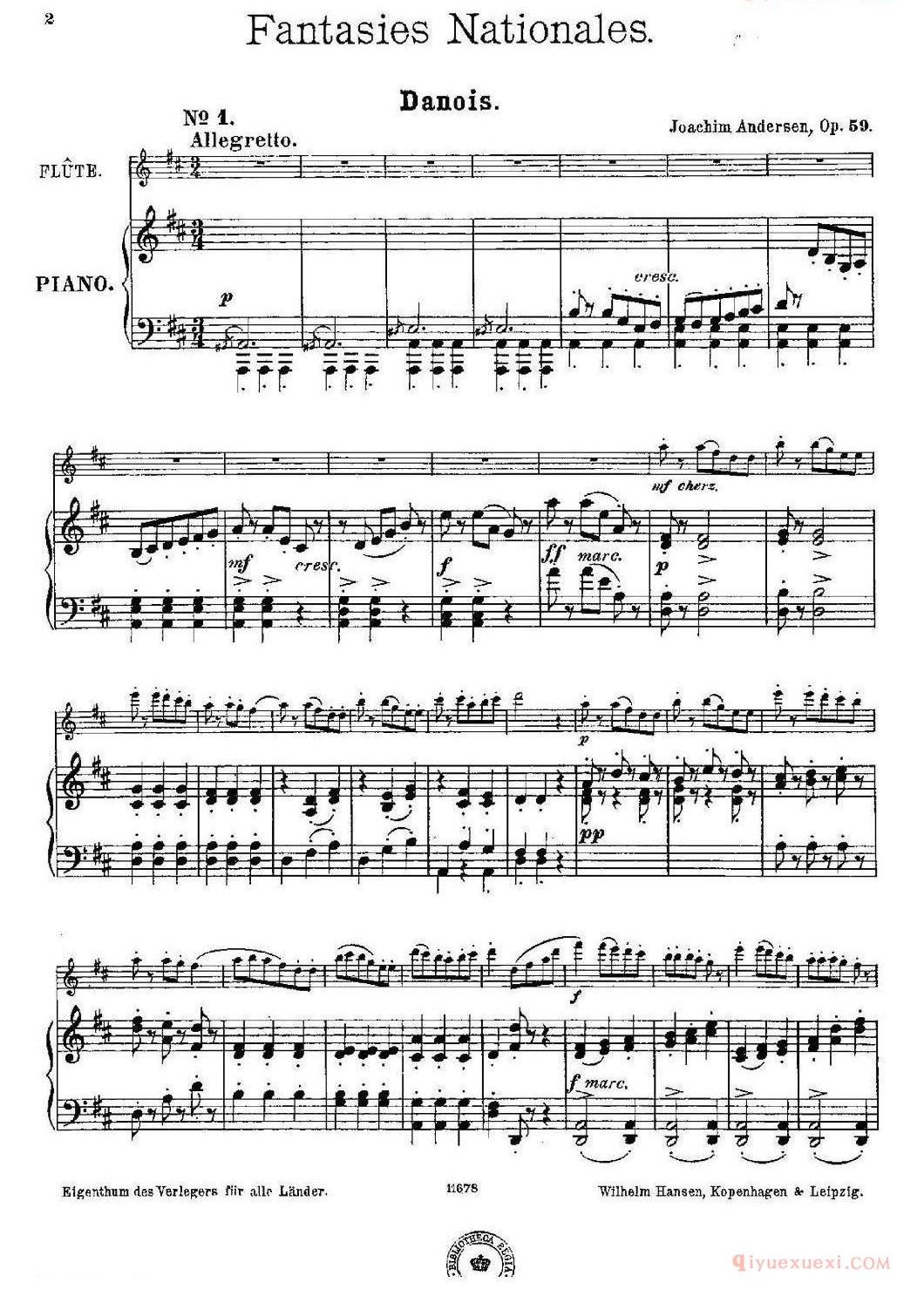 长笛乐谱[Fantaisies nationales. Danois./Op.59 No.1/长笛+钢琴伴奏]五线谱