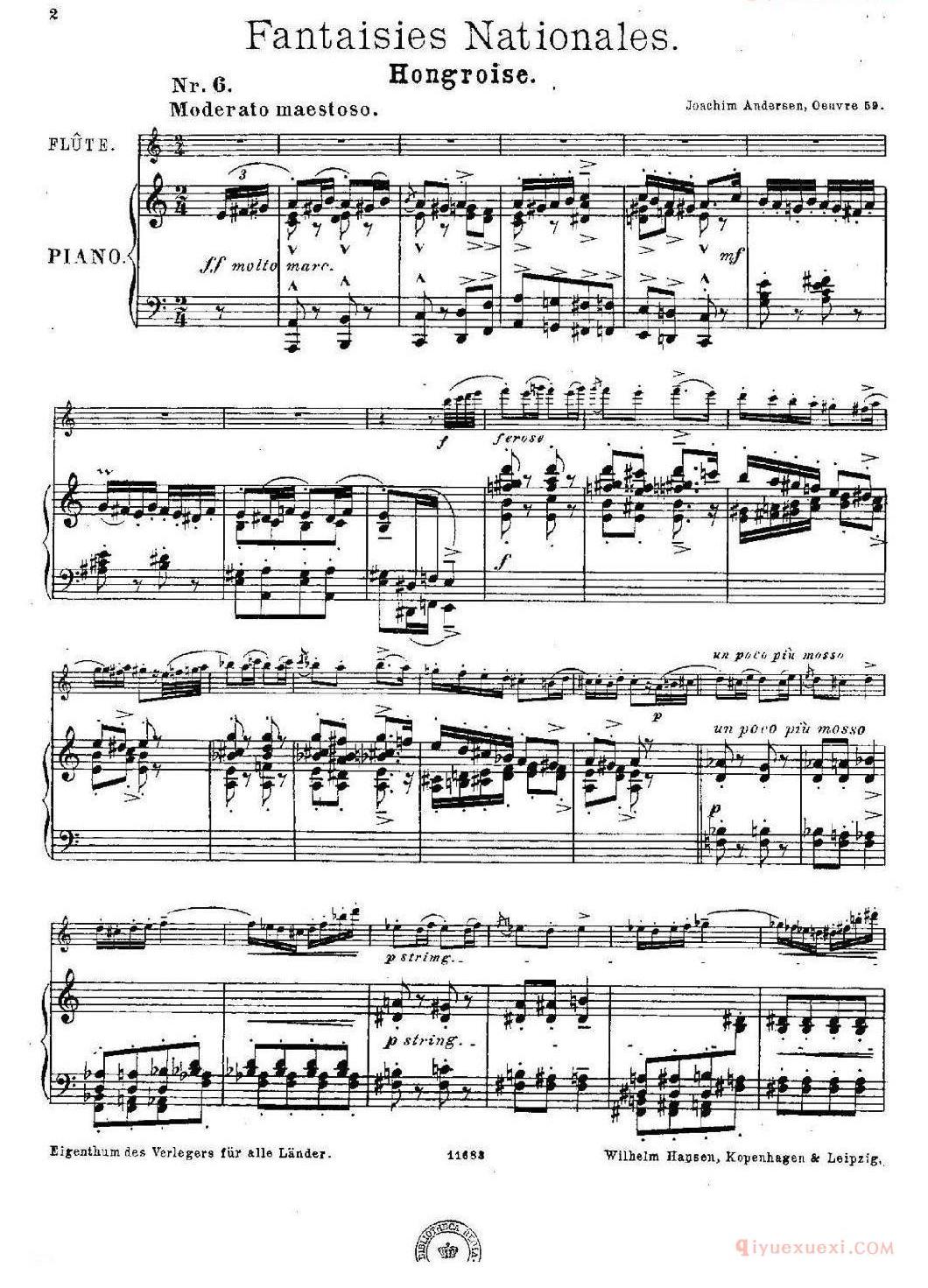 长笛乐谱[Fantaisies nationales. Hongrois/Op.59 No.6/长笛+钢琴伴奏]五线谱