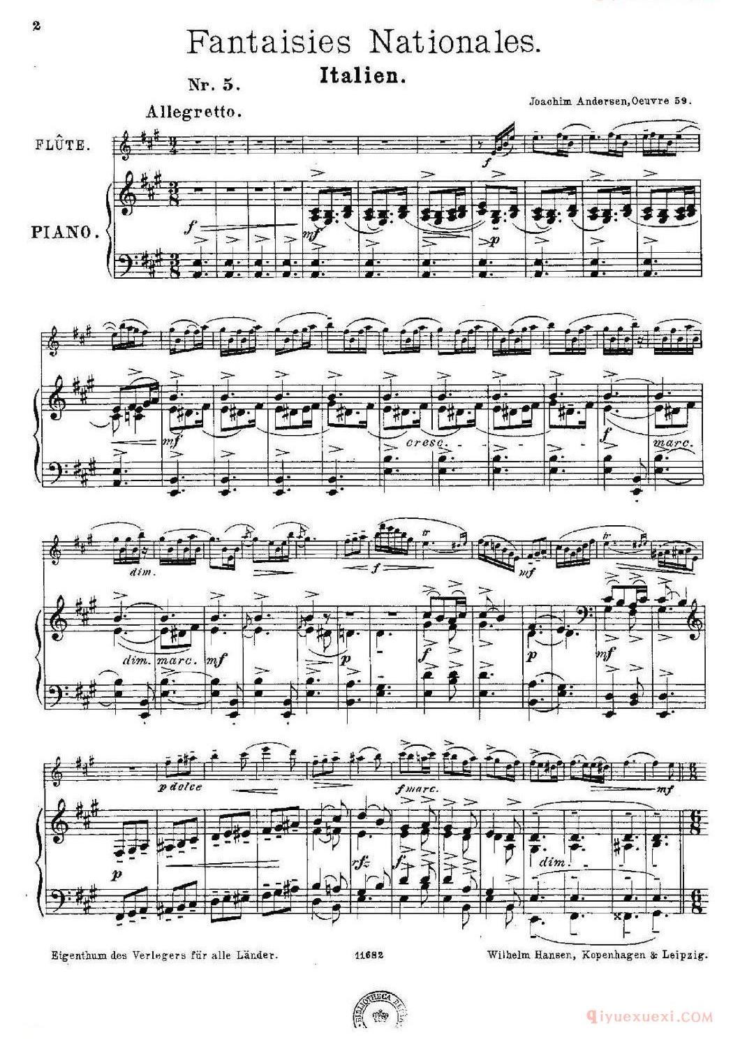 长笛乐谱[Fantaisies nationales. Italien/Op.59 No.5/长笛+钢琴伴奏]五线谱