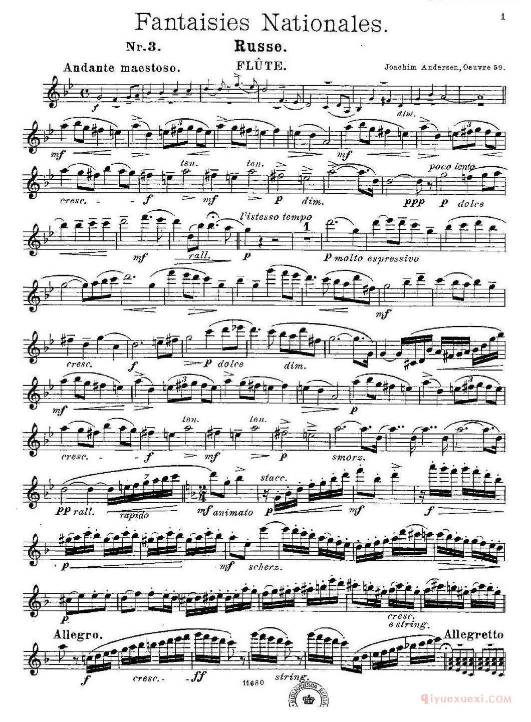 长笛乐谱[Fantaisies nationales. Russe/Op.59 No.3]五线谱
