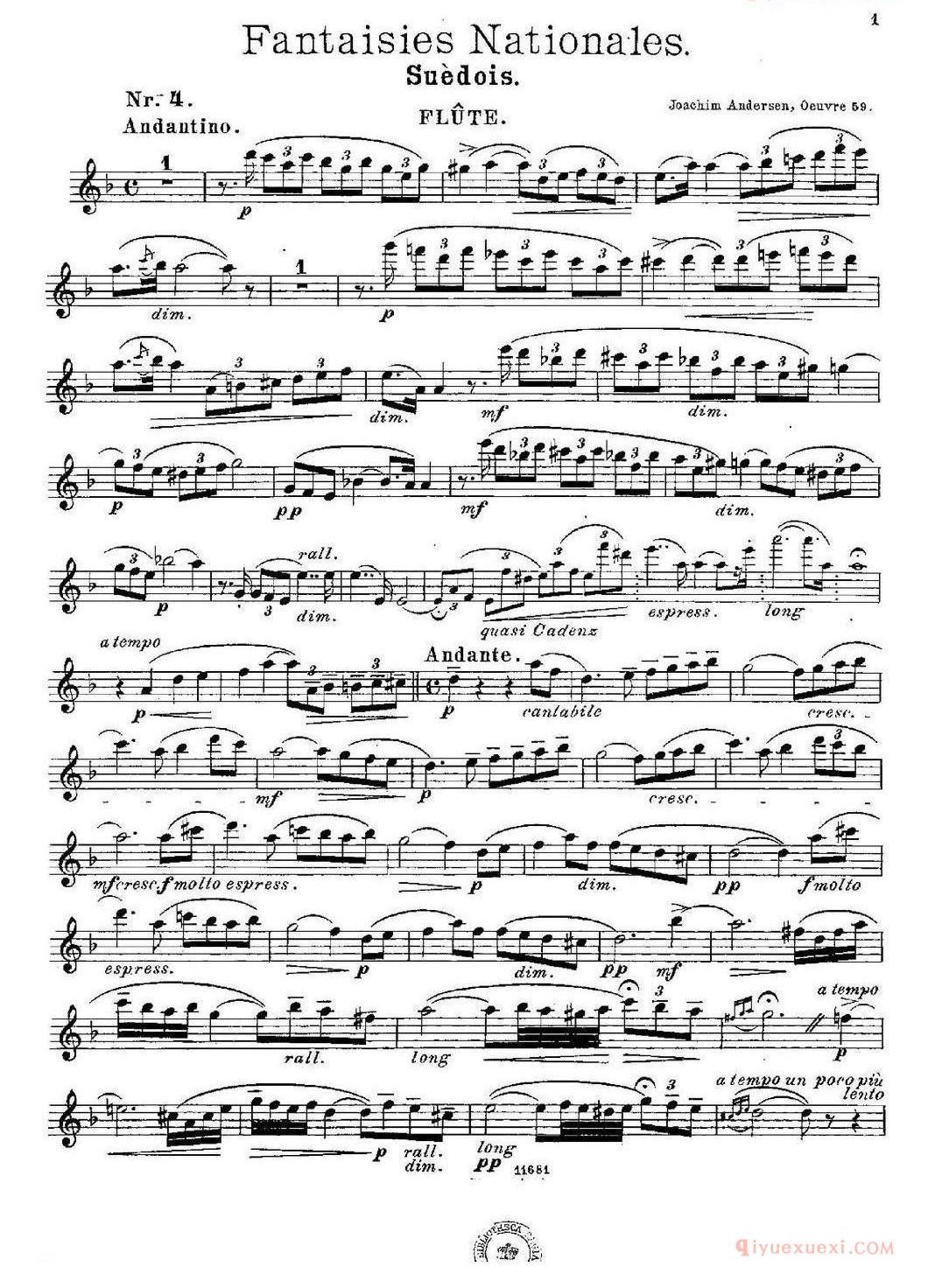 长笛乐谱[Fantaisies nationales. Suedois/Op.59 No.4]五线谱