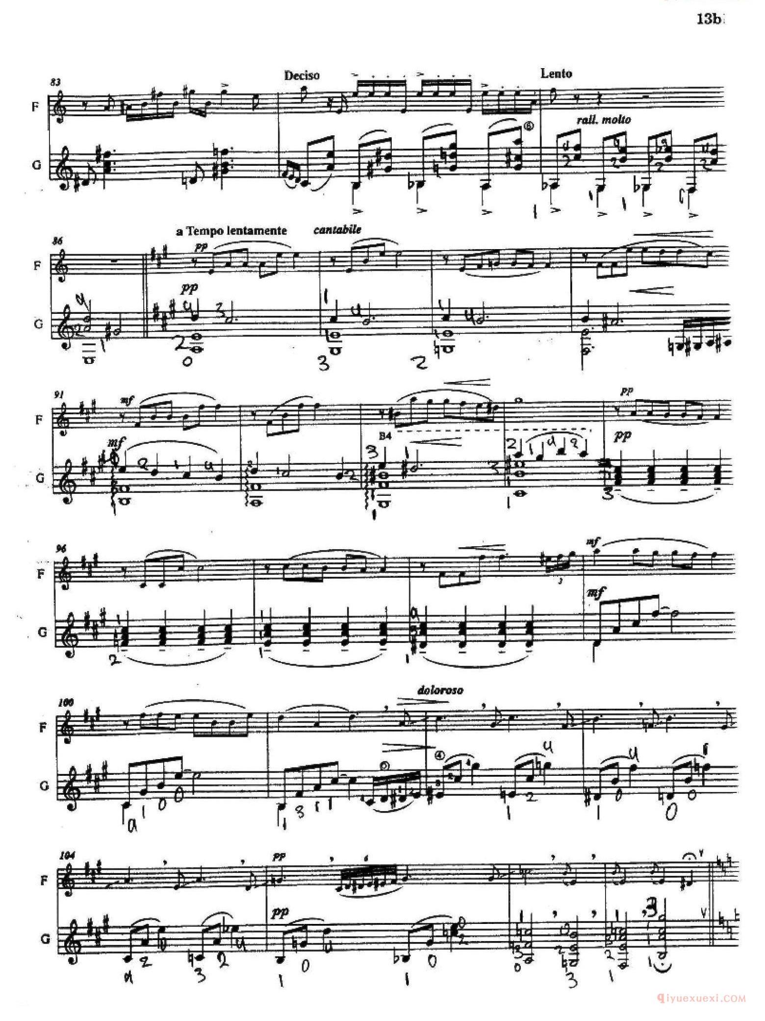长笛乐谱[Histoire du Tango/3、Nightclub 1960/长笛+吉他]五线谱