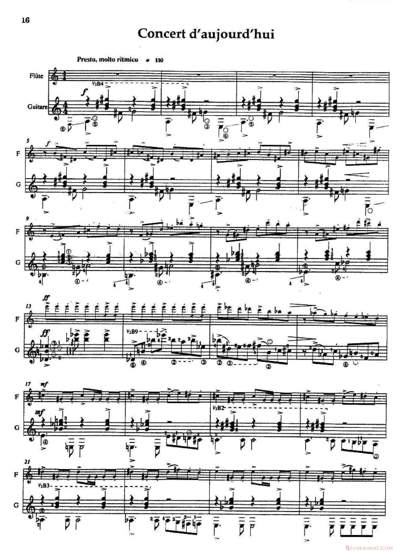 长笛乐谱[Histoire du Tango/4、Concerto d’aujourd’hui/长笛+吉他]五线谱