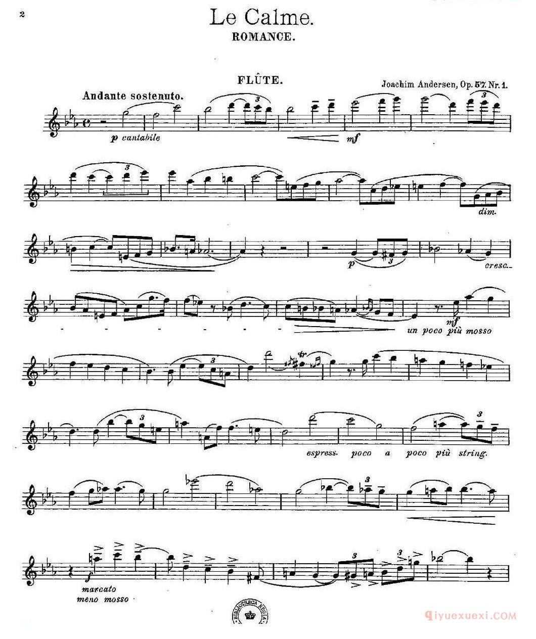 长笛乐谱[Le Calme/Op.57 No.1]五线谱