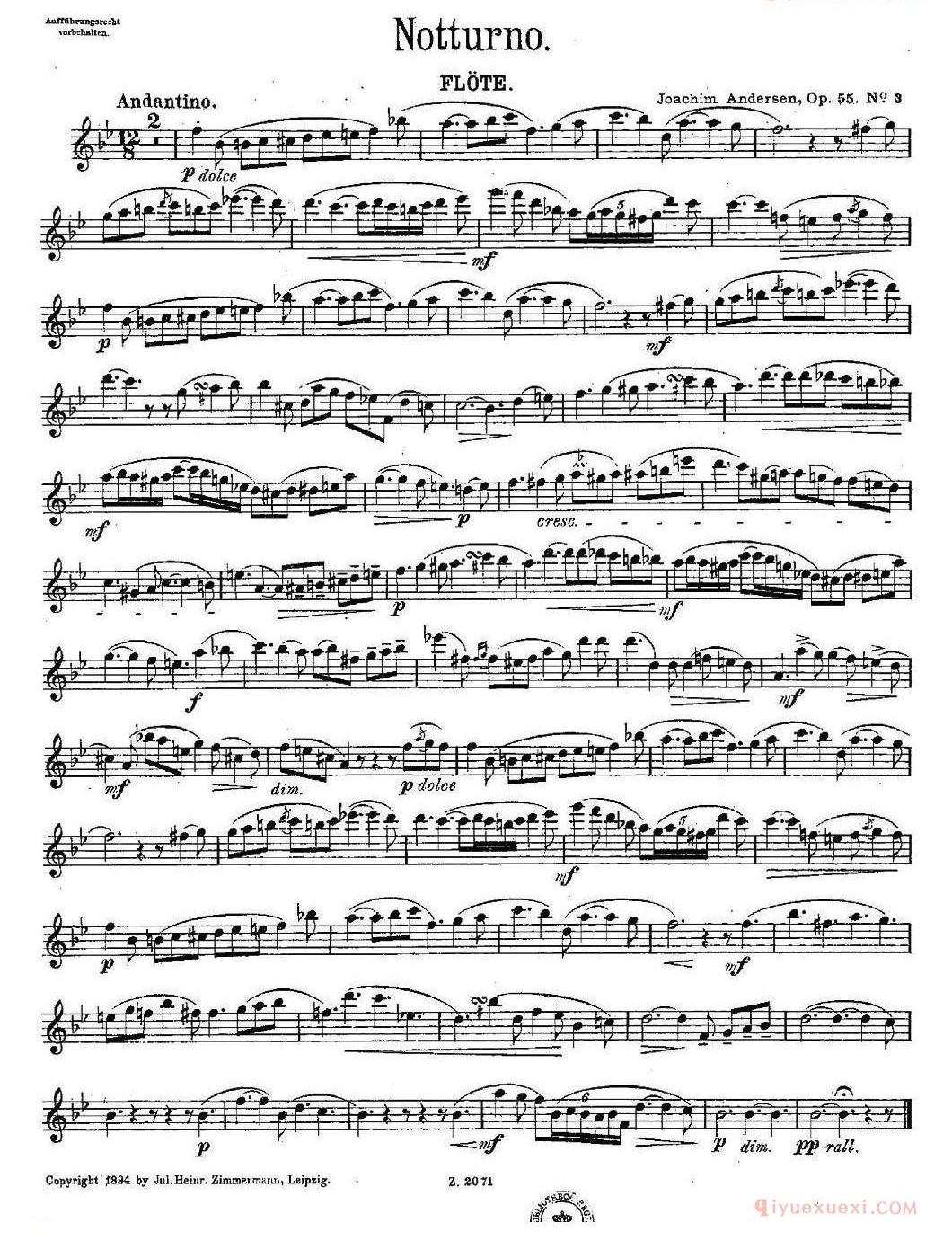 长笛乐谱[Notturno/Op.55 No.3]五线谱