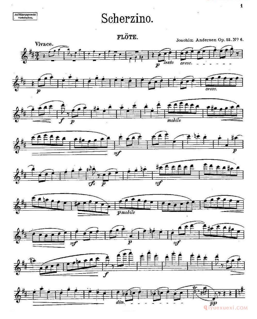 长笛乐谱[Scherzino/Op.55 No.6/长笛+钢琴伴奏]五线谱