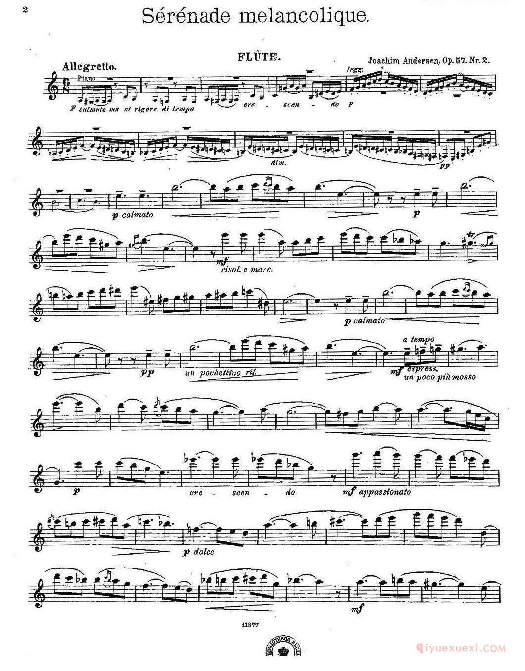 长笛乐谱[Serenade melancolique Op.57 No.2/长笛+钢琴伴奏]