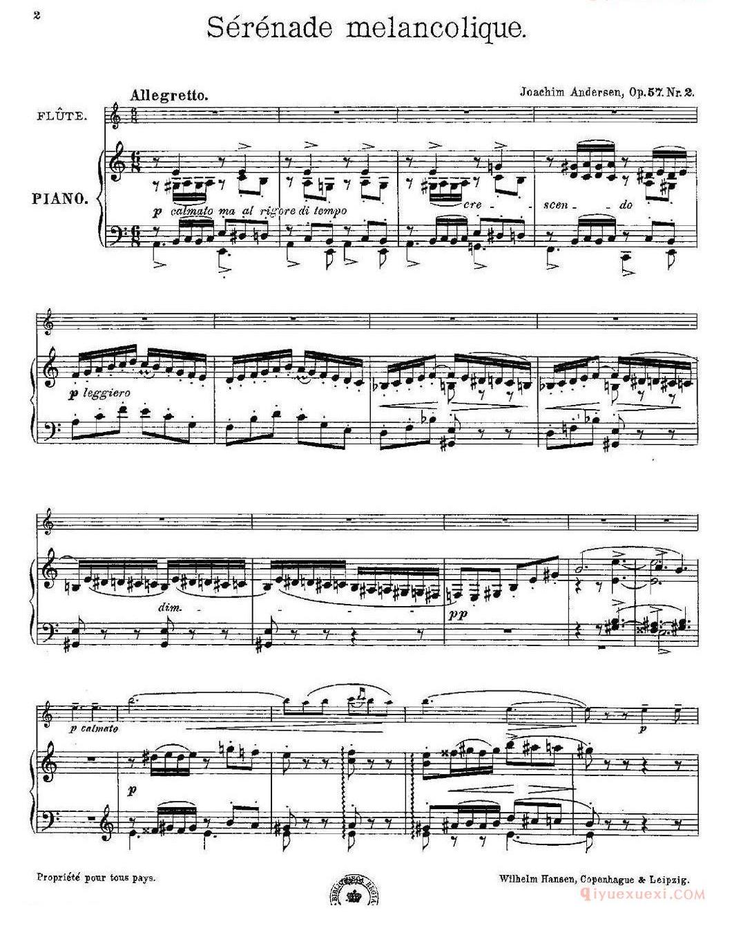 长笛乐谱[Serenade melancolique Op.57 No.2/长笛+钢琴伴奏]