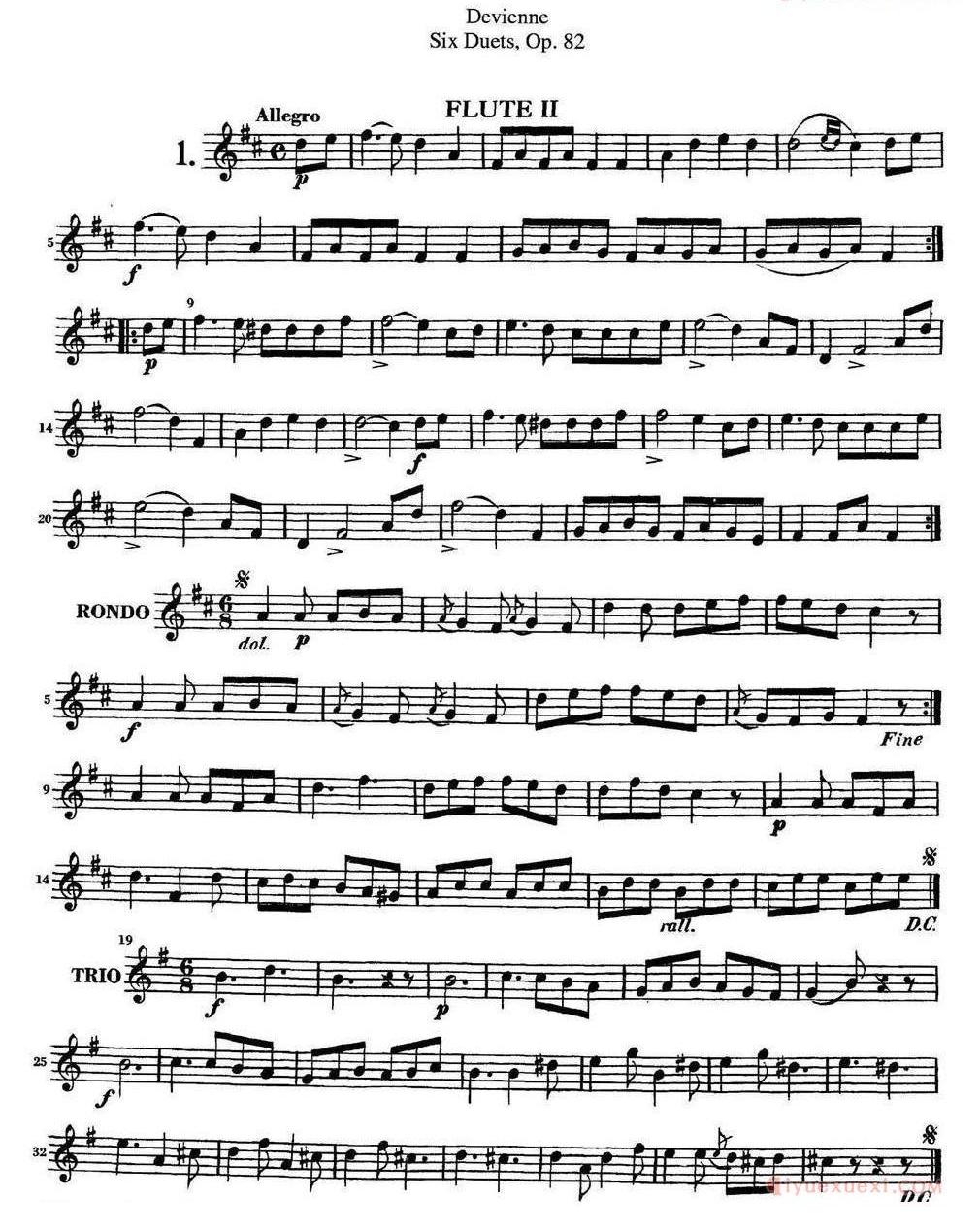 长笛乐谱[德维埃纳六个长笛二重奏小段Op.82——Flute 2（NO.1）]