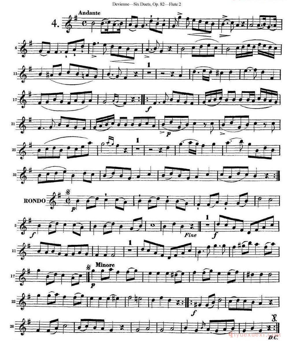 长笛乐谱[德维埃纳六个长笛二重奏小段Op.82——Flute 2（NO.1）]