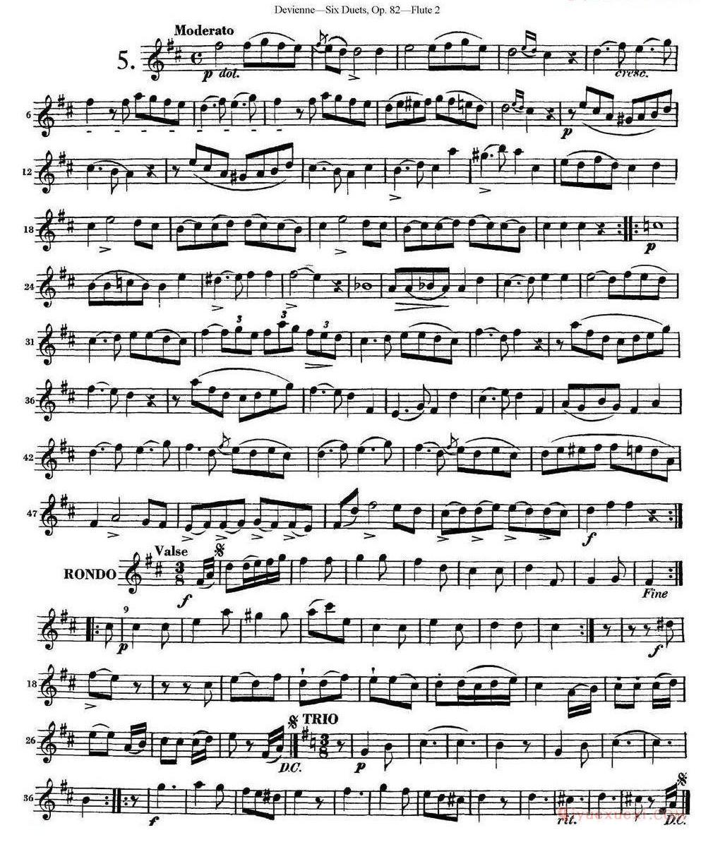 长笛乐谱[德维埃纳六个长笛二重奏小段Op.82——Flute 2（NO.1）]