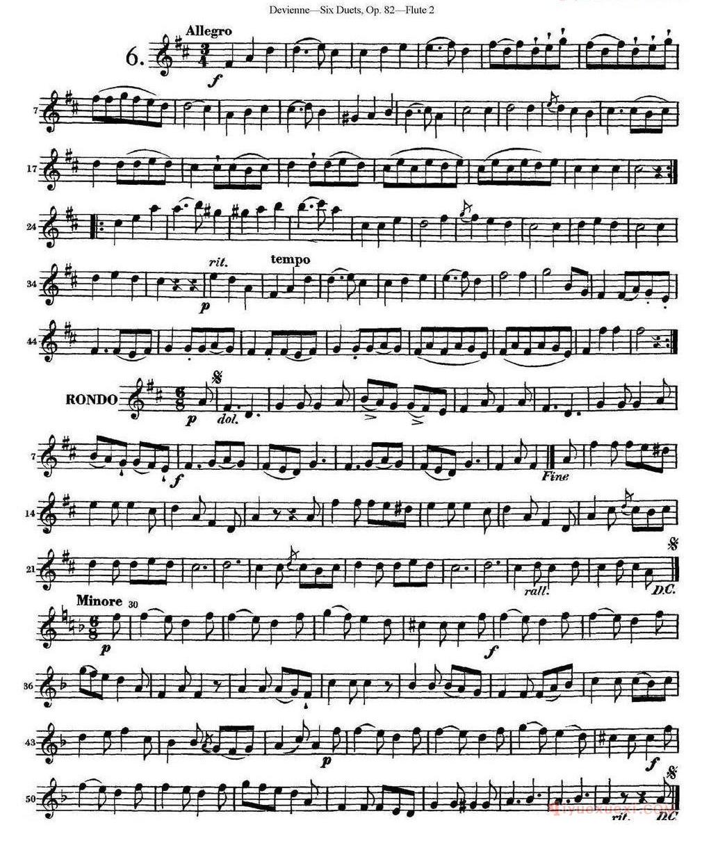 长笛乐谱[德维埃纳六个长笛二重奏小段Op.82——Flute 2（NO.1）]