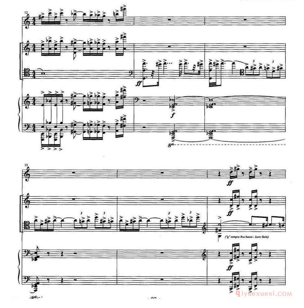单簧管乐谱[四重奏 op．41]为小提琴、大提琴、单簧管与钢琴而作