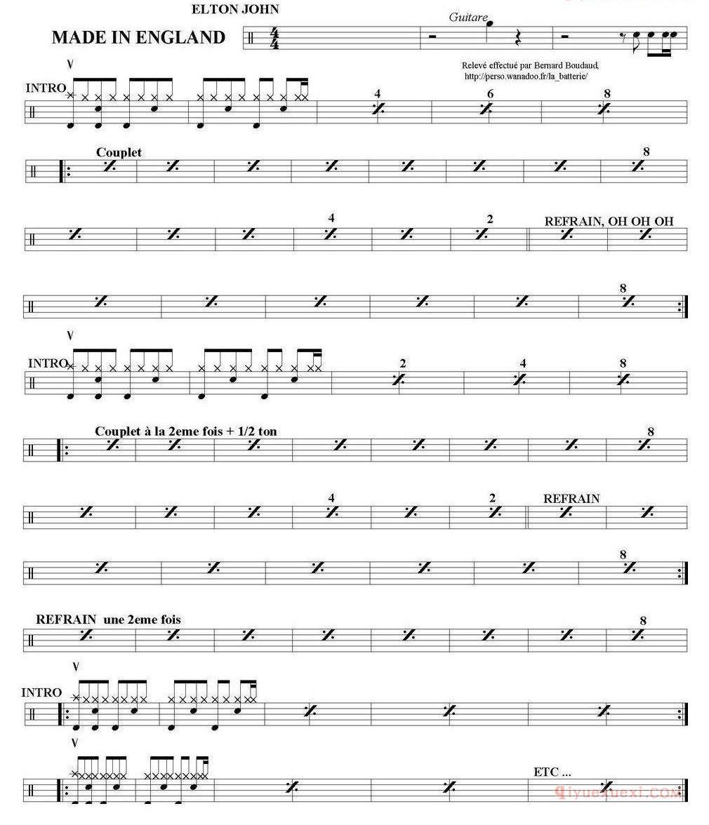 爵士鼓曲谱[Elton John/Made in England]
