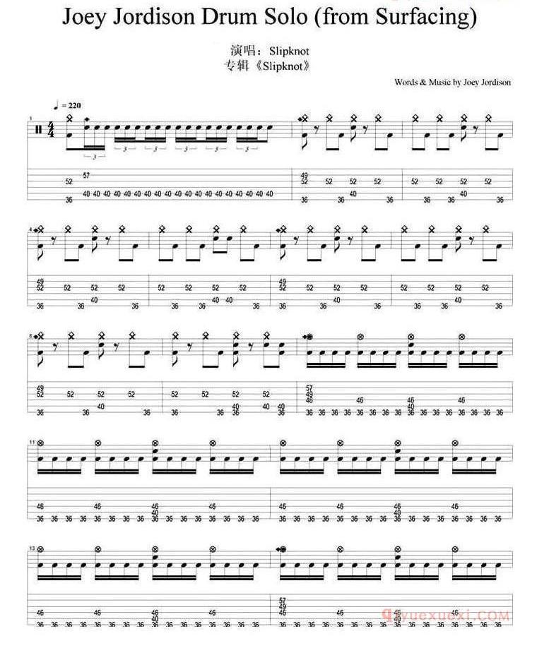 爵士鼓曲谱[Joey Jordison/Drum Solo/from Surfacing]
