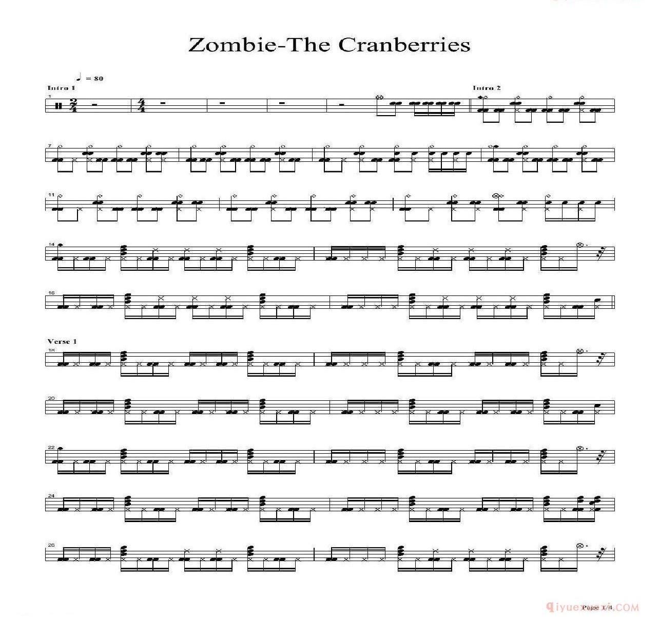 架子鼓乐谱[zombie]爵士鼓分谱
