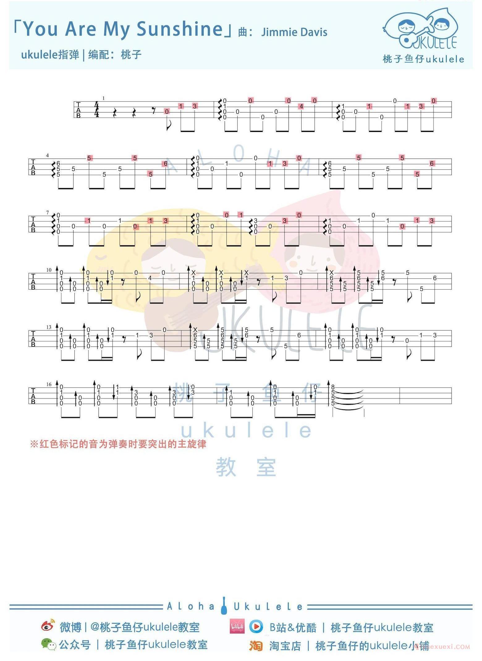尤克里里新手入门曲谱[You Are My Sunshine]指弹谱