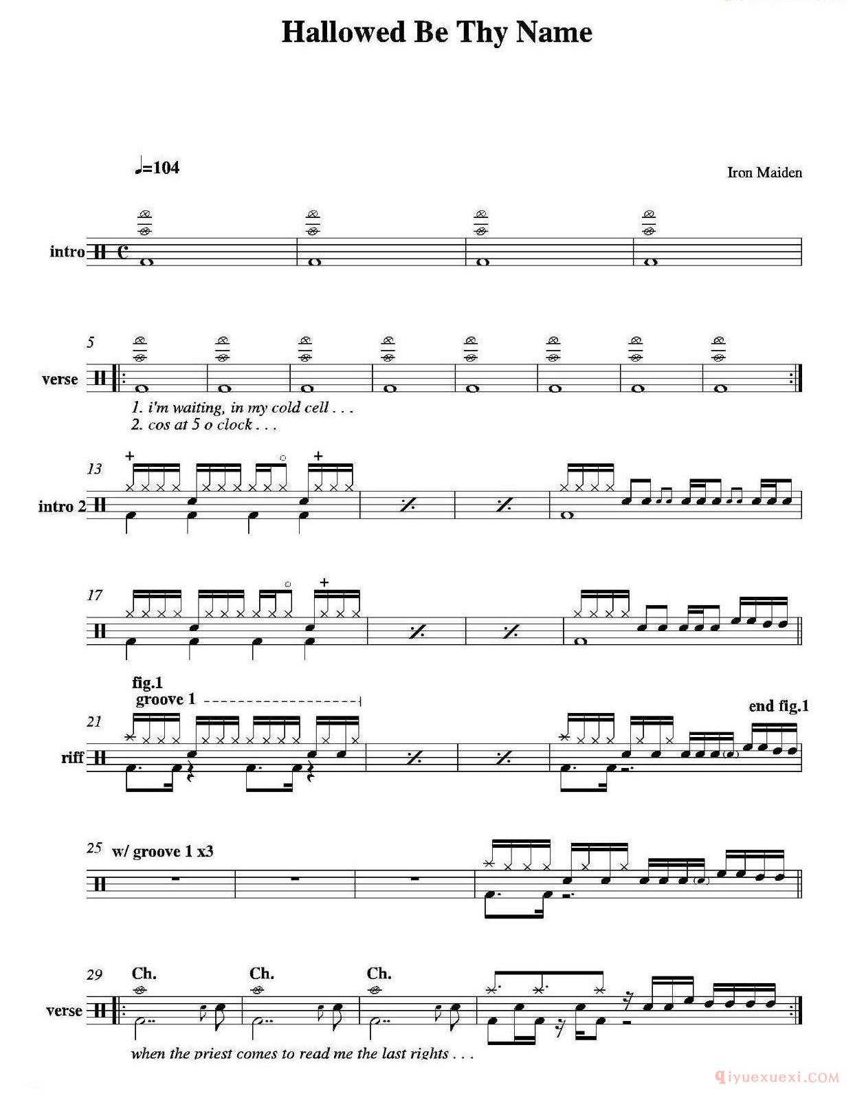 爵士鼓谱[Hallowed Be Thy Name]
