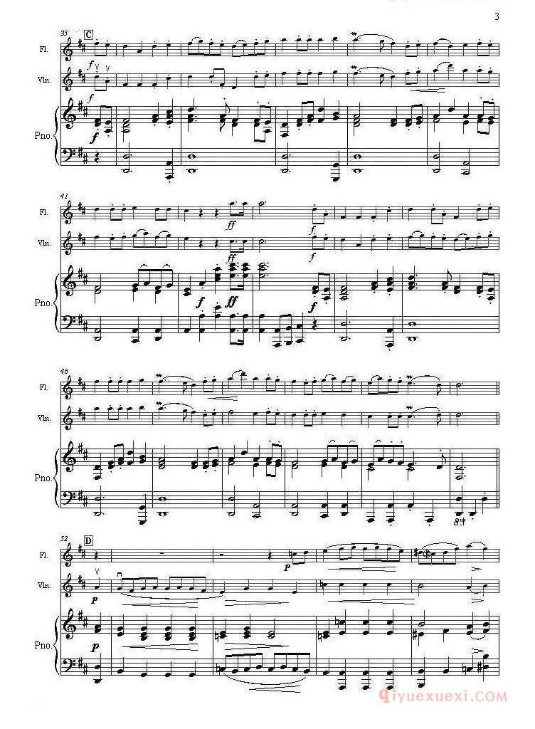 爵士鼓谱[Rondeau/鼓号回旋曲]小提琴+长笛+钢琴伴奏二重奏