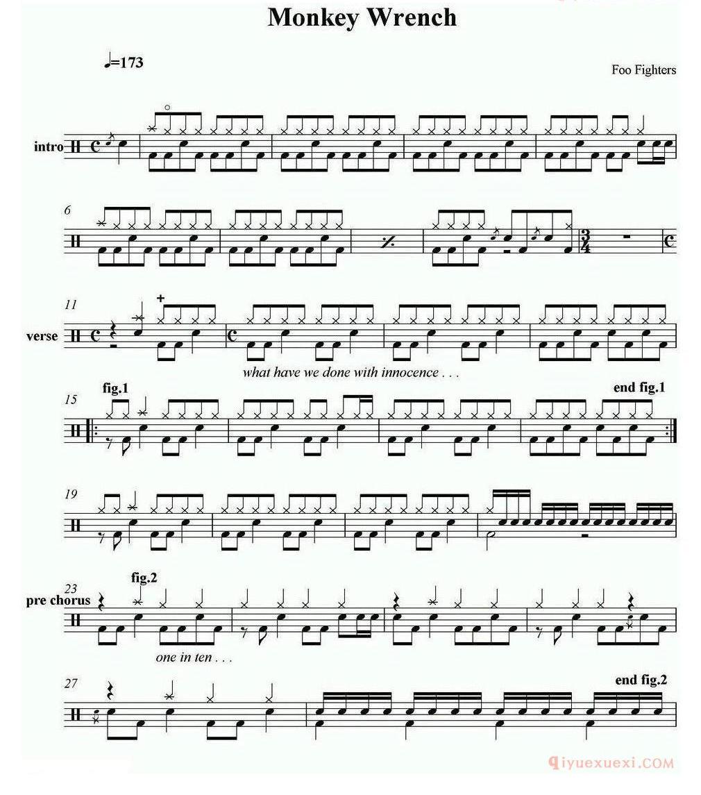 爵士鼓谱[Foo Fighters-Monkey wrench]