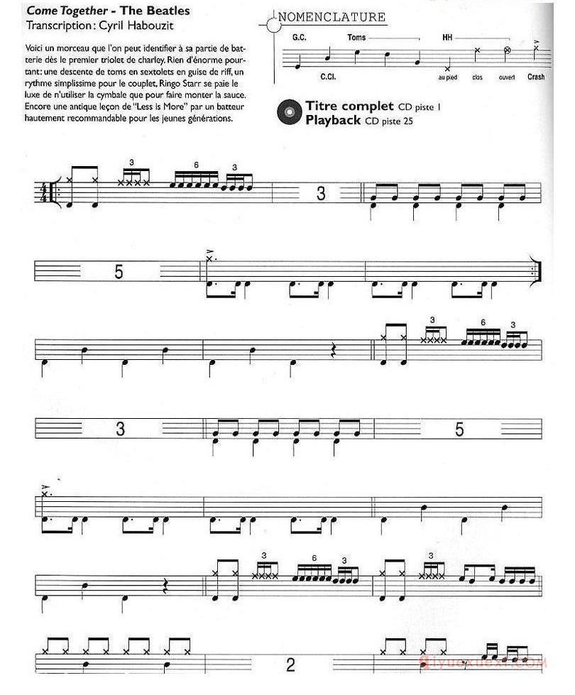 爵士鼓谱_Beatles_Come together