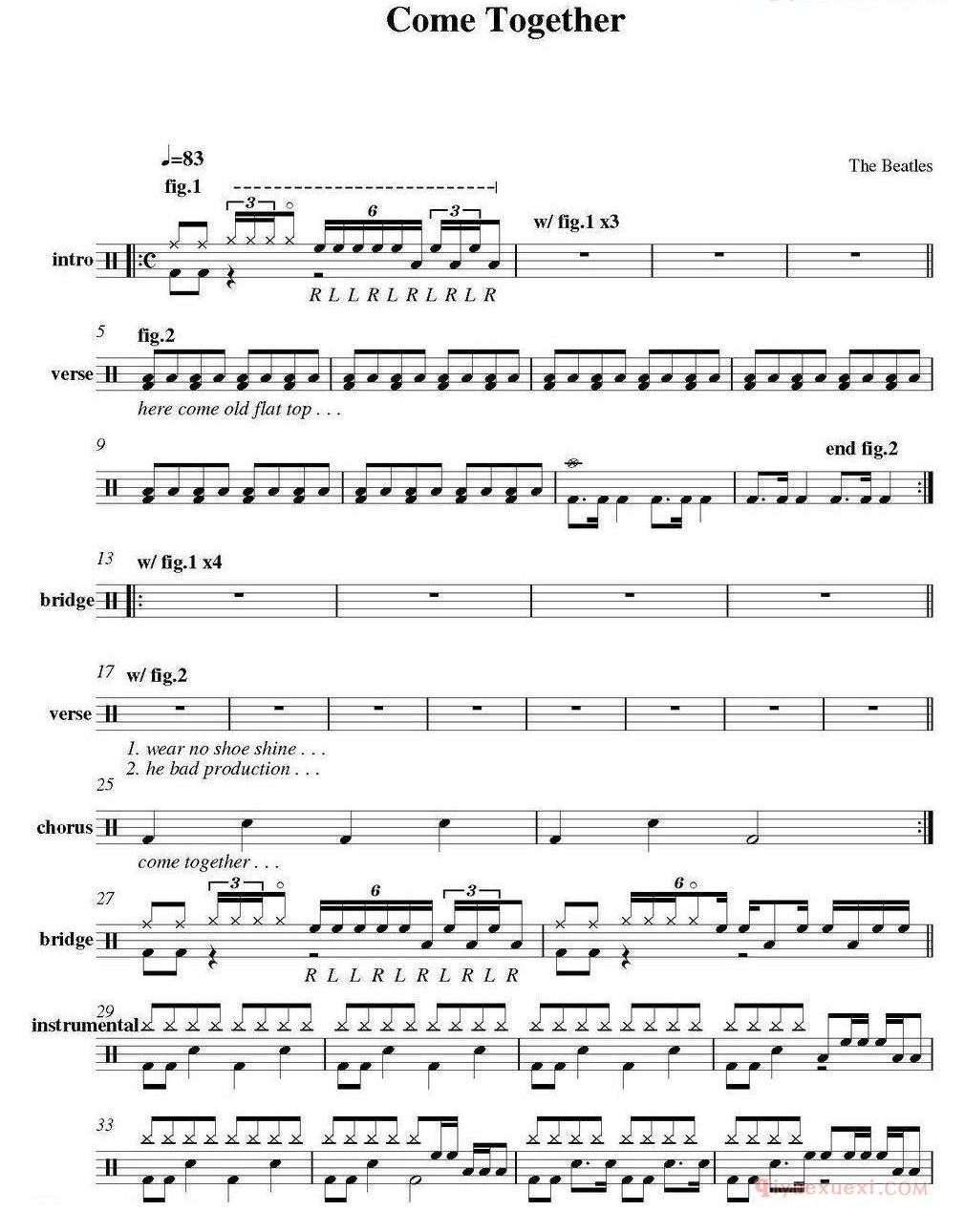 爵士鼓谱_Beatles_Come together