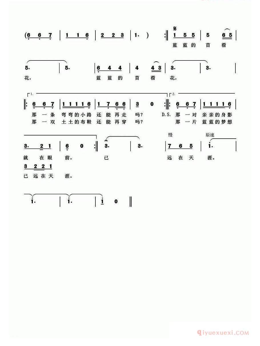 儿童歌曲简谱[蓝蓝的苜须花]
