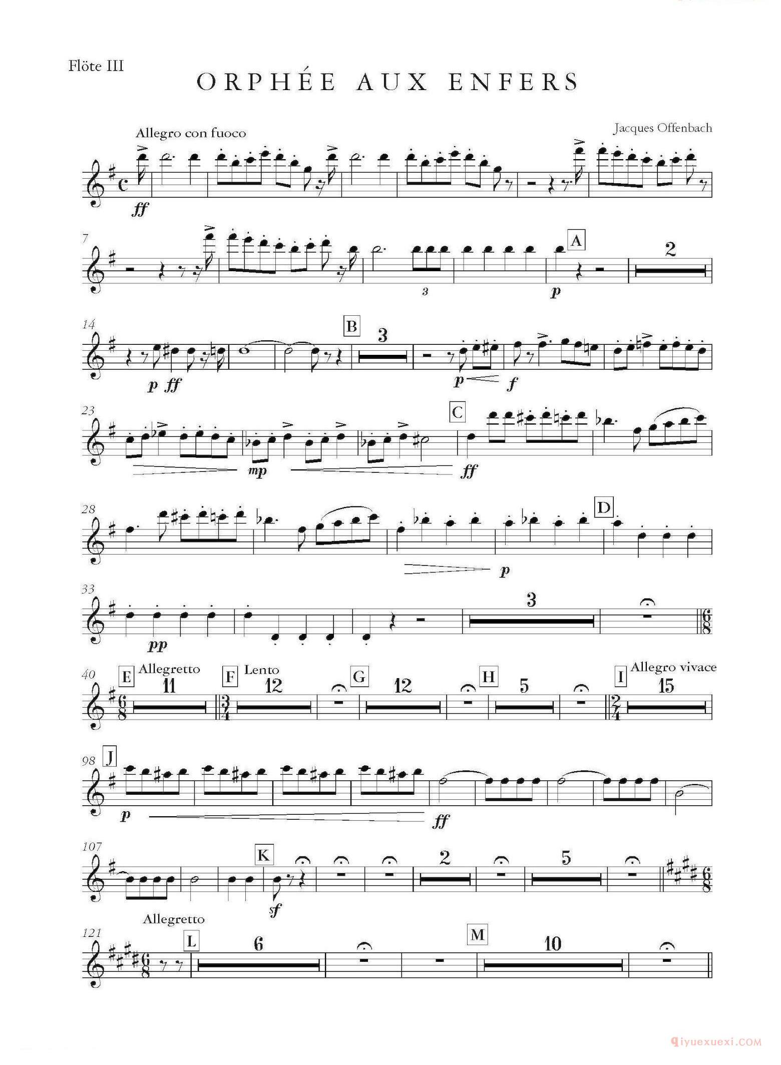 长笛乐谱[天堂与地狱序曲]管弦乐长笛分谱