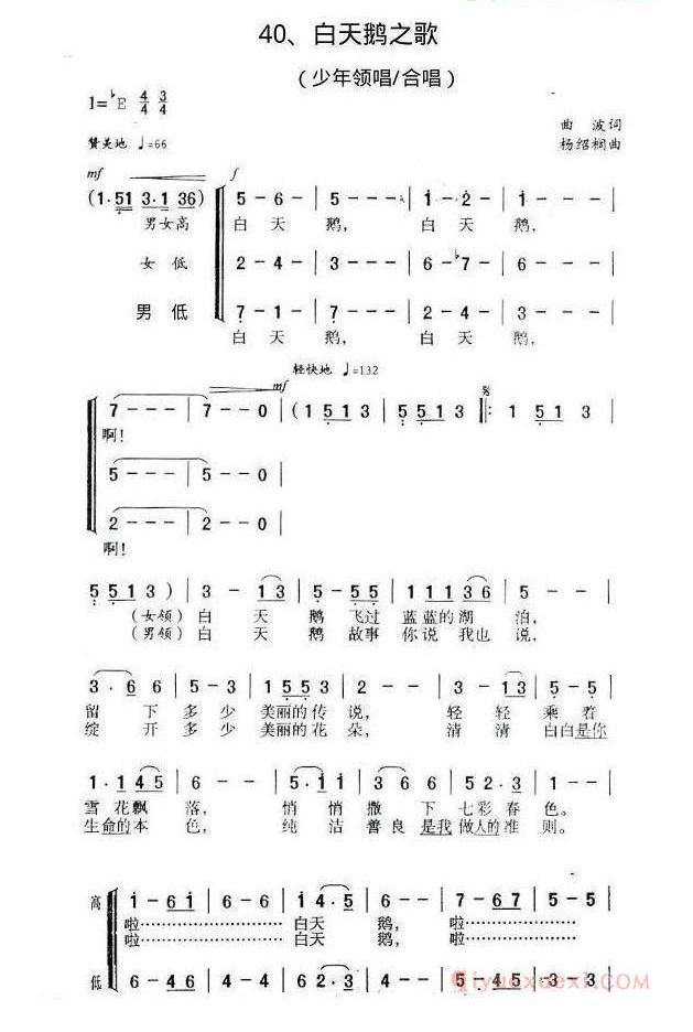 儿童歌曲简谱[白天鹅之歌]合唱