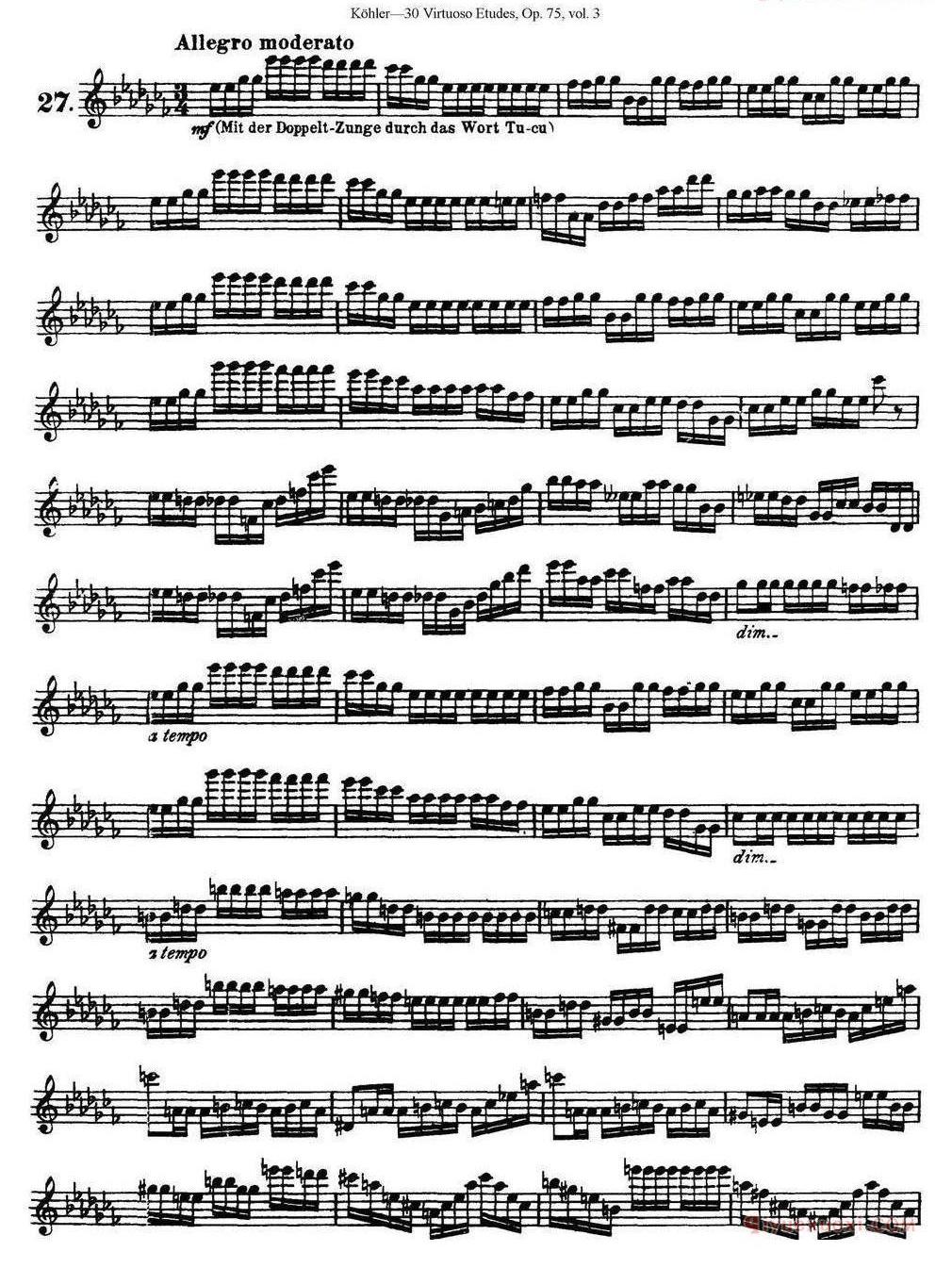柯勒30首高级长笛练习曲作品75号(NO.1-NO.30)
