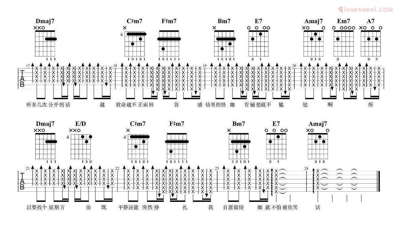 7t吉他教室《怪咖》六线谱