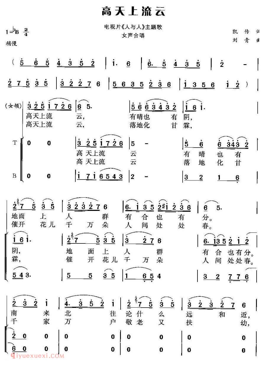 合唱歌曲[高天上流云/女声合唱]简谱