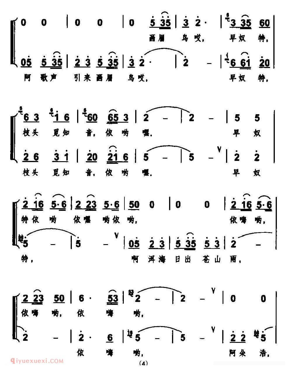 合唱歌曲[金花阿鹏唱歌来]简谱