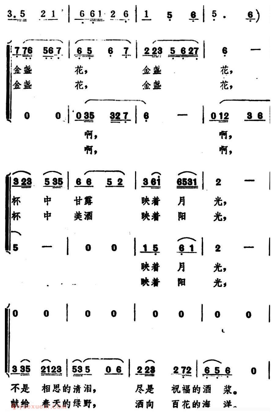 合唱歌曲《金盏花》简谱