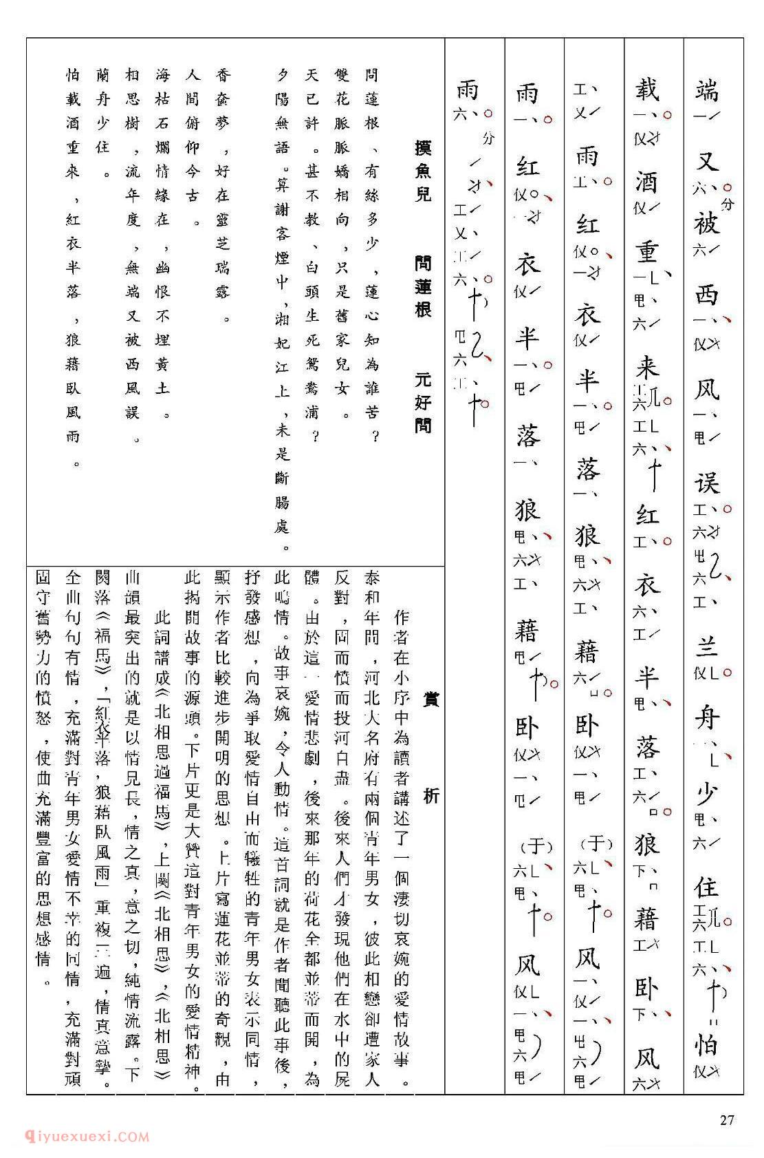 南音工X谱[摸鱼儿 问莲根 元好问  北相思过福马]简谱