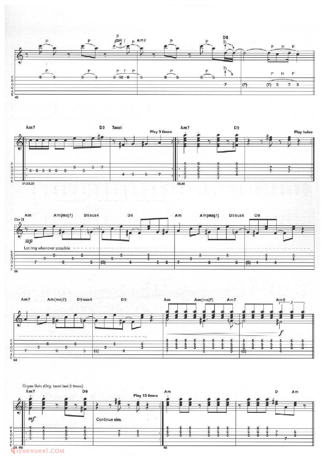 电吉他谱《卡洛斯·桑塔纳/Oye Como Va-tito puente》