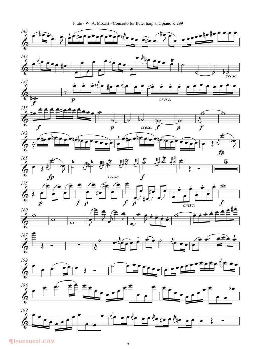 长笛谱/莫扎特C大调长笛竖琴协奏曲 K.299 Ⅰ-Ⅲ