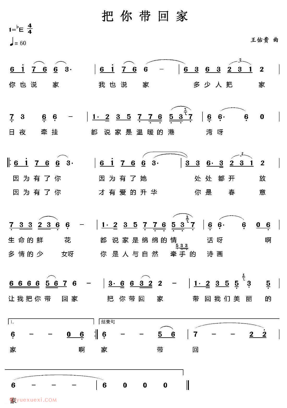 美声歌曲《把你带回家》简谱