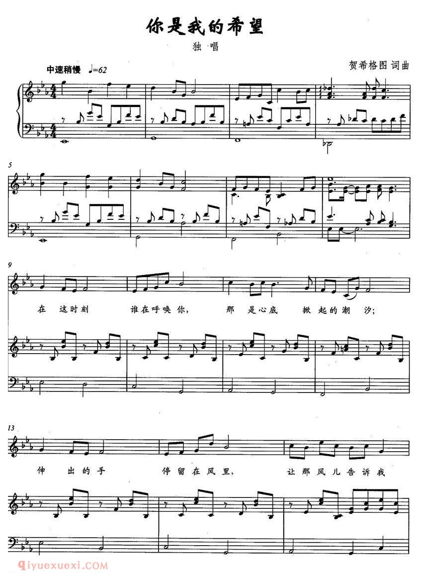 美声歌曲谱《你是我的希望》
