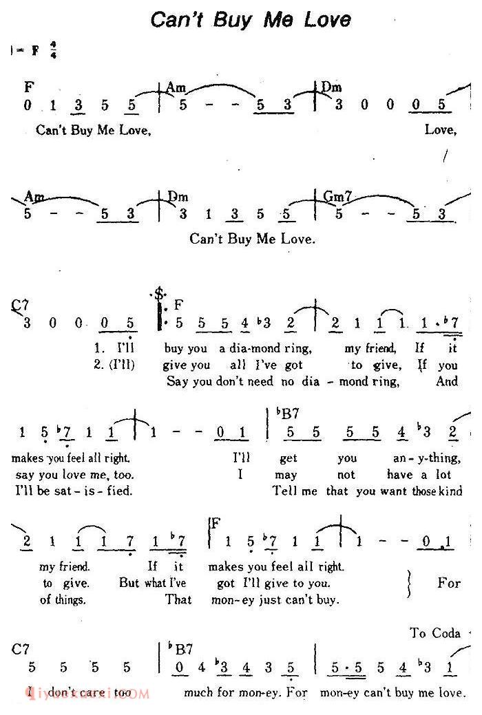 简谱《Can't Buy Me Love/爱情无价》美国