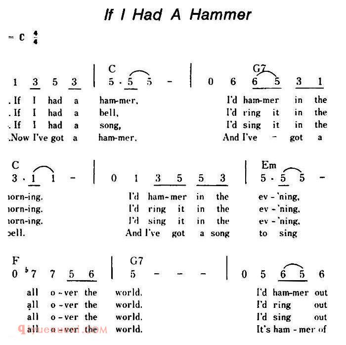 简谱《If I Had A Hammer/如果我有把锤子》美国