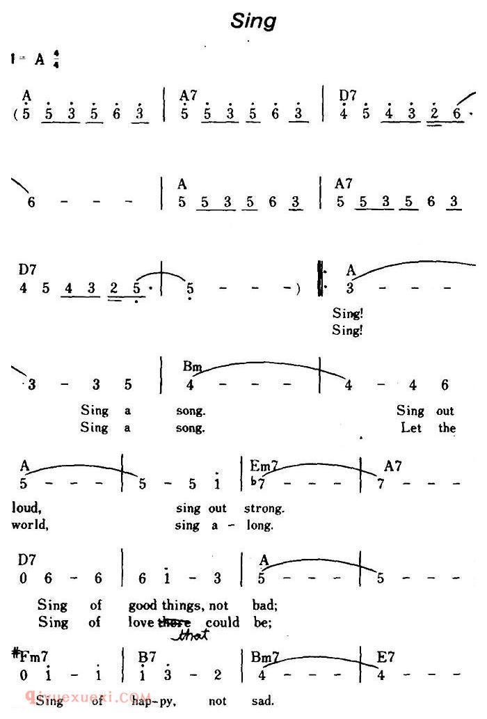 简谱《Sing/欢声高唱、带和弦》美国