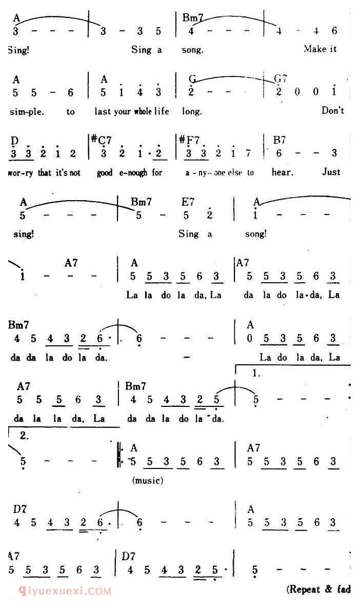简谱《Sing/欢声高唱、带和弦》美国