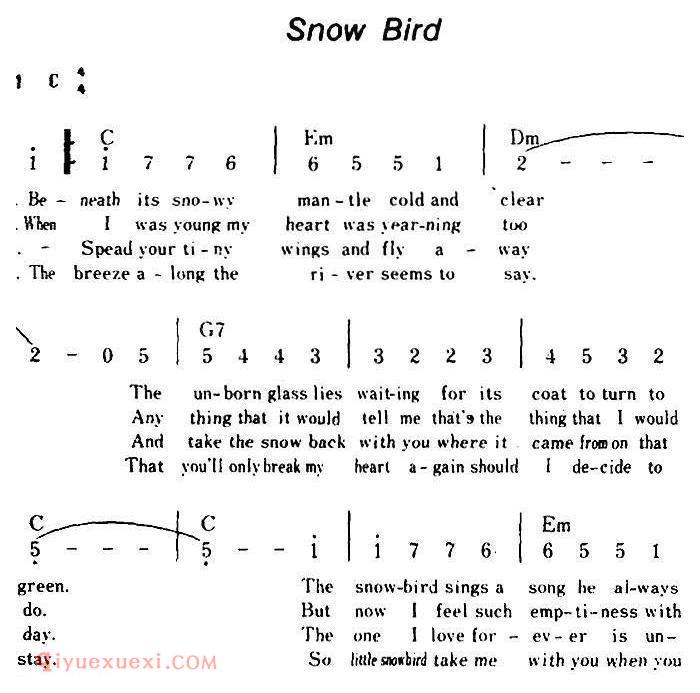 简谱《Snow Bird/雪鸟、带和弦》美国