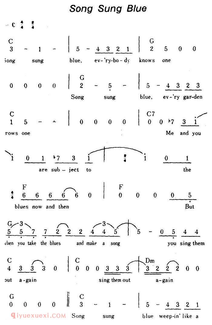 简谱《Song Sung Blue/爱之歌、带和弦》美国