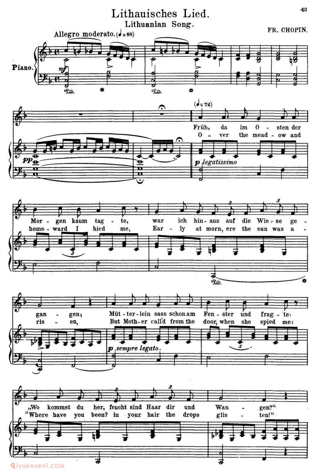 五线谱《立陶宛歌谣 Lithauisches Lied》