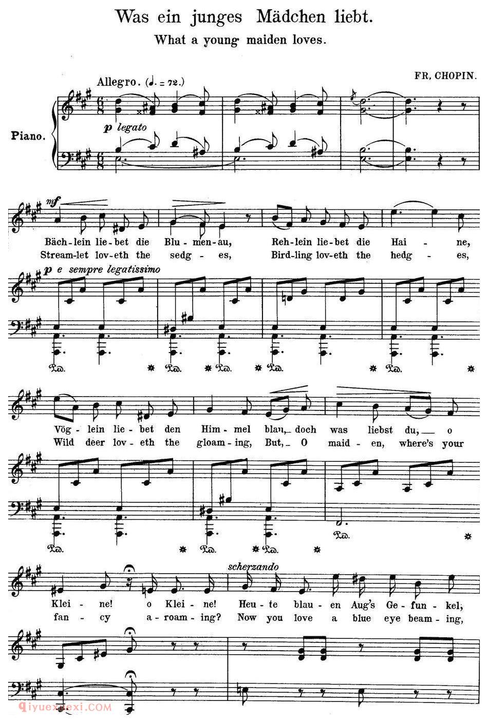 Chopin-17 Polish Songs Op.74，No.5（Was ein junges Madchen liebt. What a young mai（钢琴伴奏谱） 
